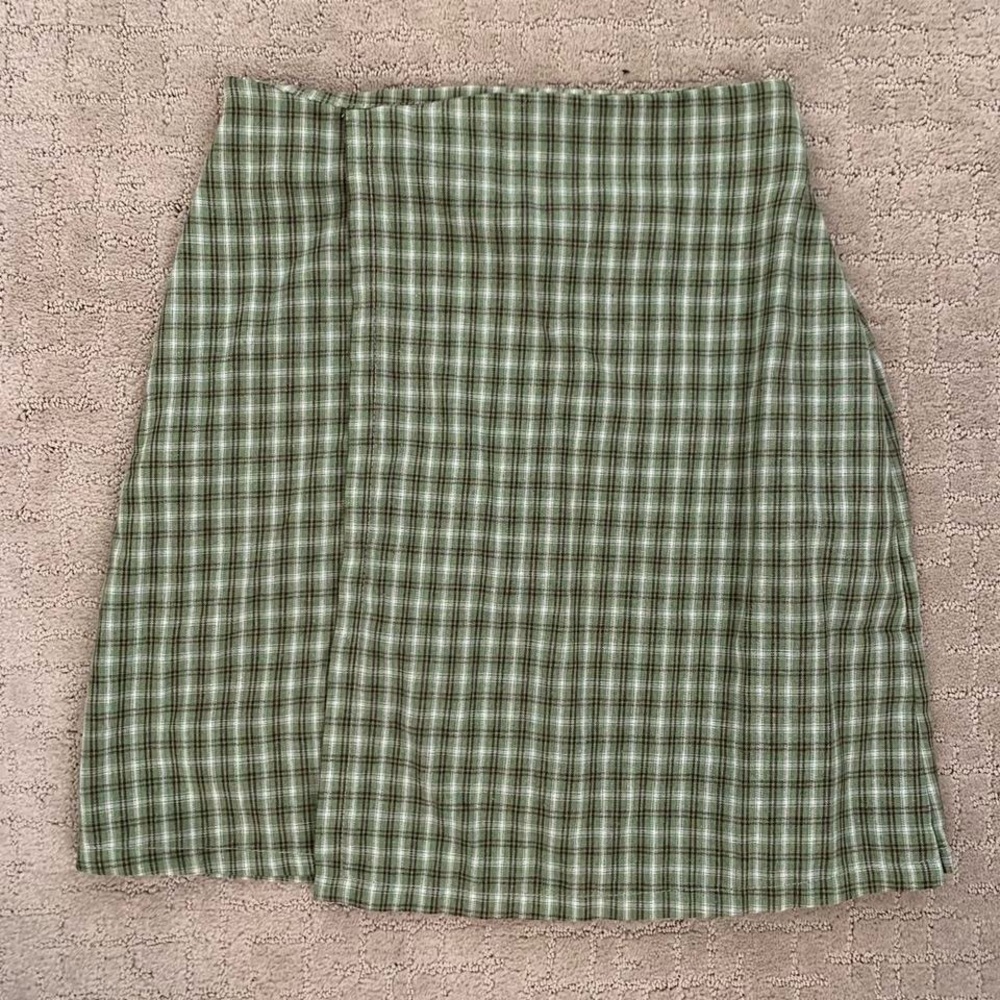Brandy Melville Green and White Wrap Pencil Skirt